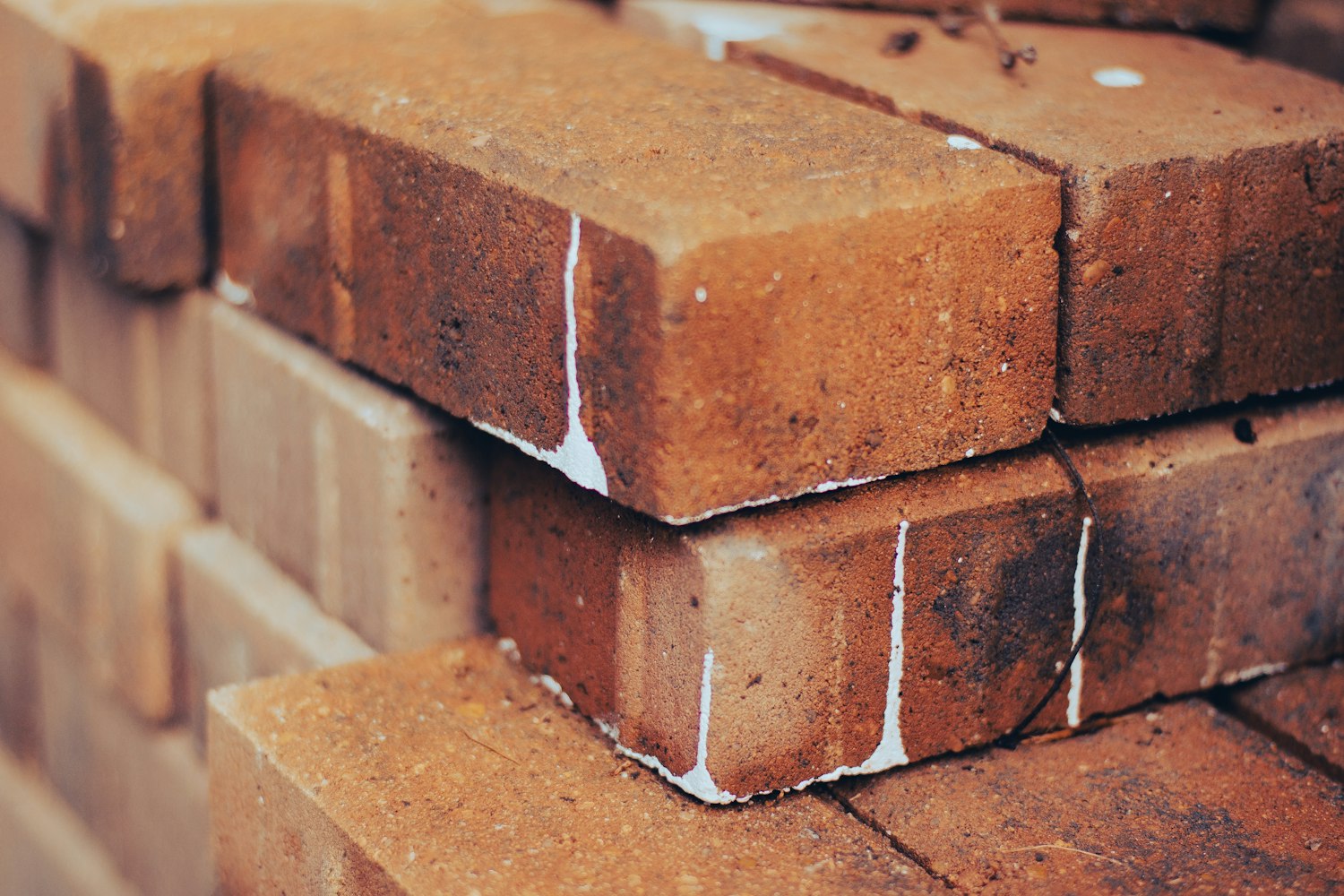 Close-up of stacked bricks